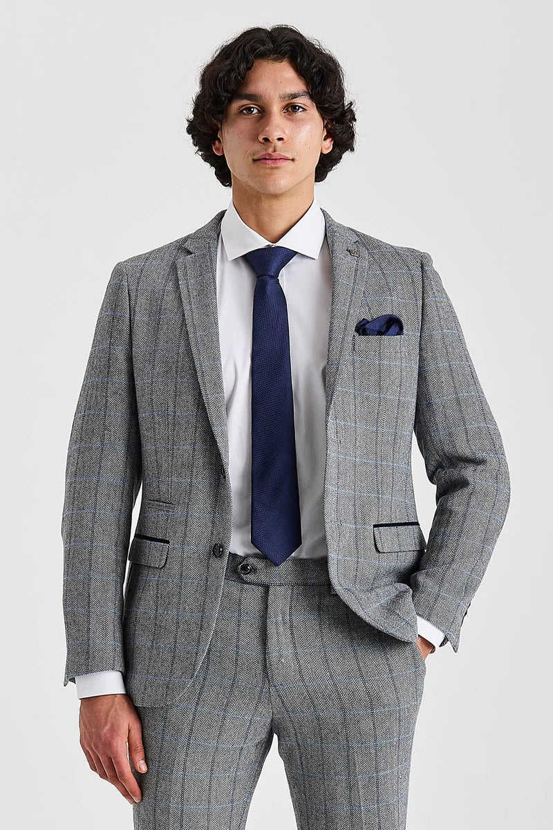 Harris - Tweed Grey Herringbone Check Blazer for Men