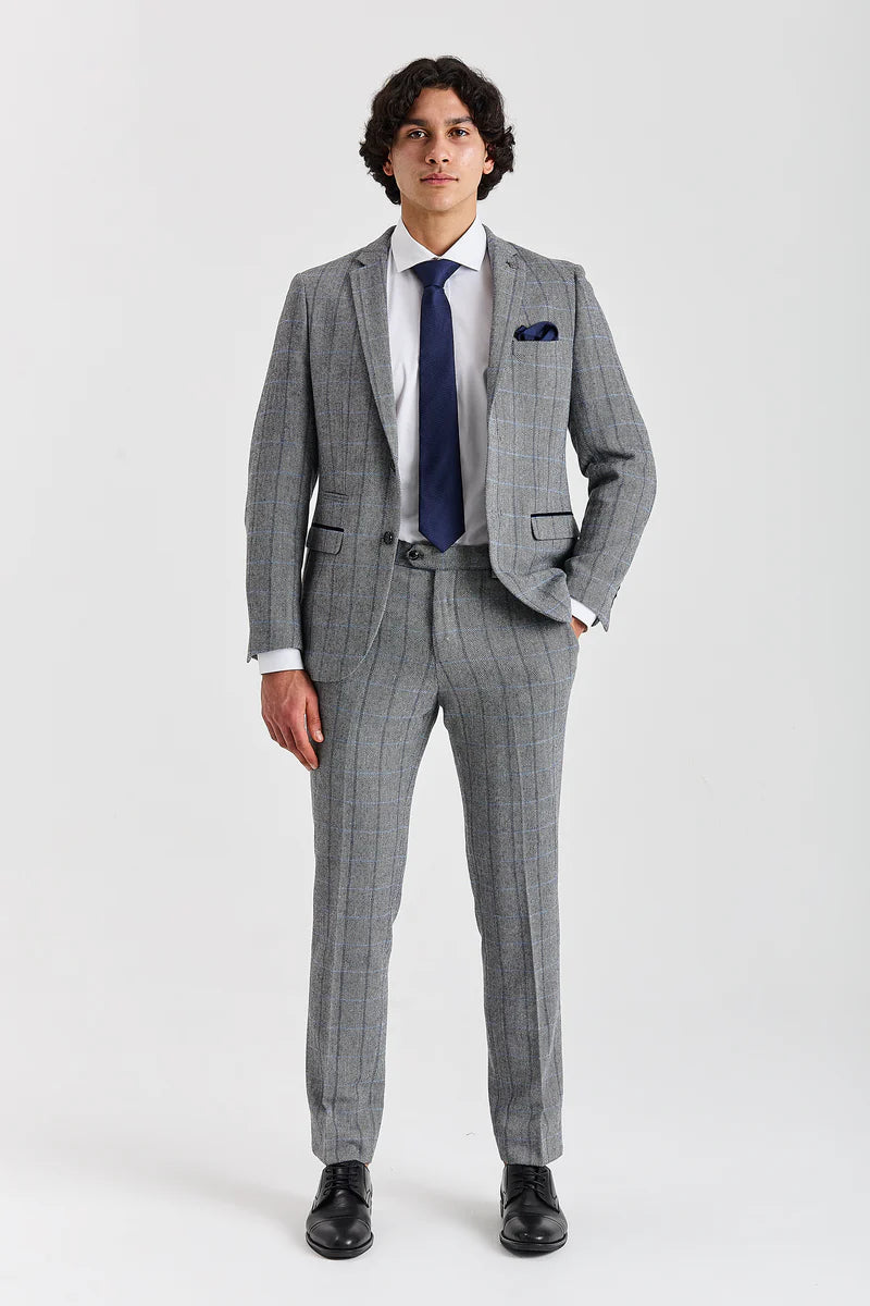 Harris - Tweed Grey Herringbone Check Blazer for Men