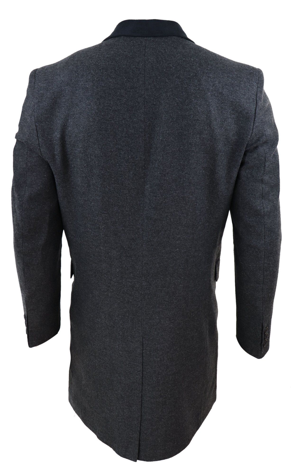 Herringbone Tweed 3/4 Long Overcoat-Charcoal: Buy Online - Happy