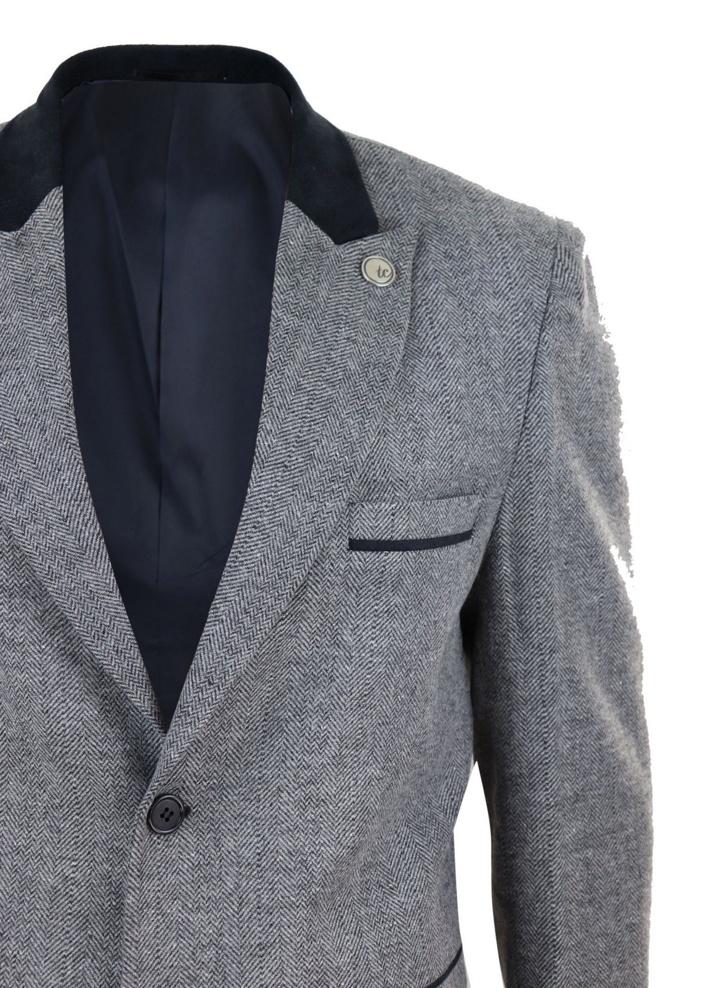 Herringbone Tweed 3/4 Long Overcoat-Grey: Buy Online - Happy Gentleman