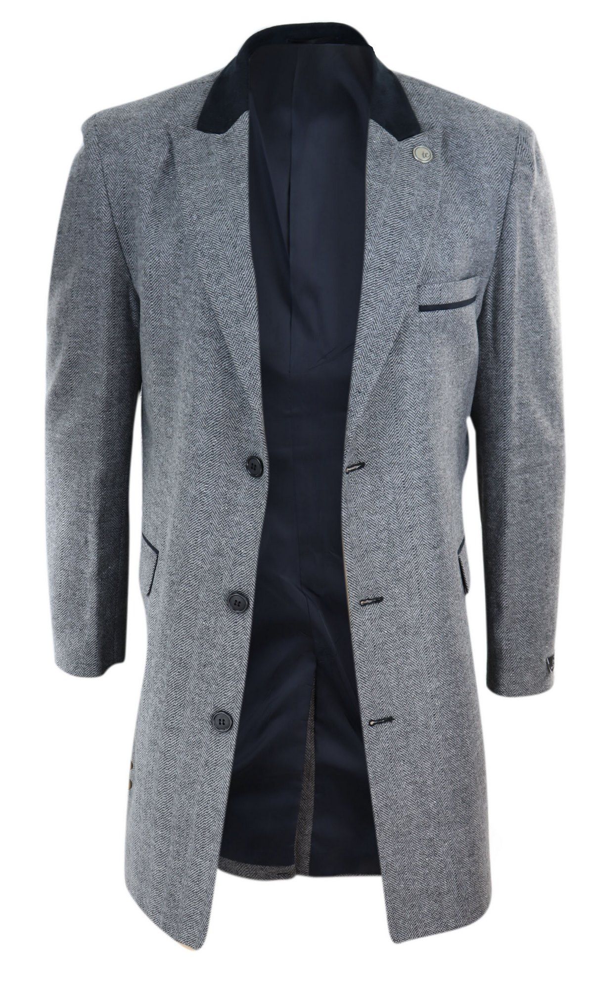 【Mode】Herringbone tweed over long coat Herringbone Tweed 3/4 Long Overcoat-Grey: Buy Online - Happy Gentleman