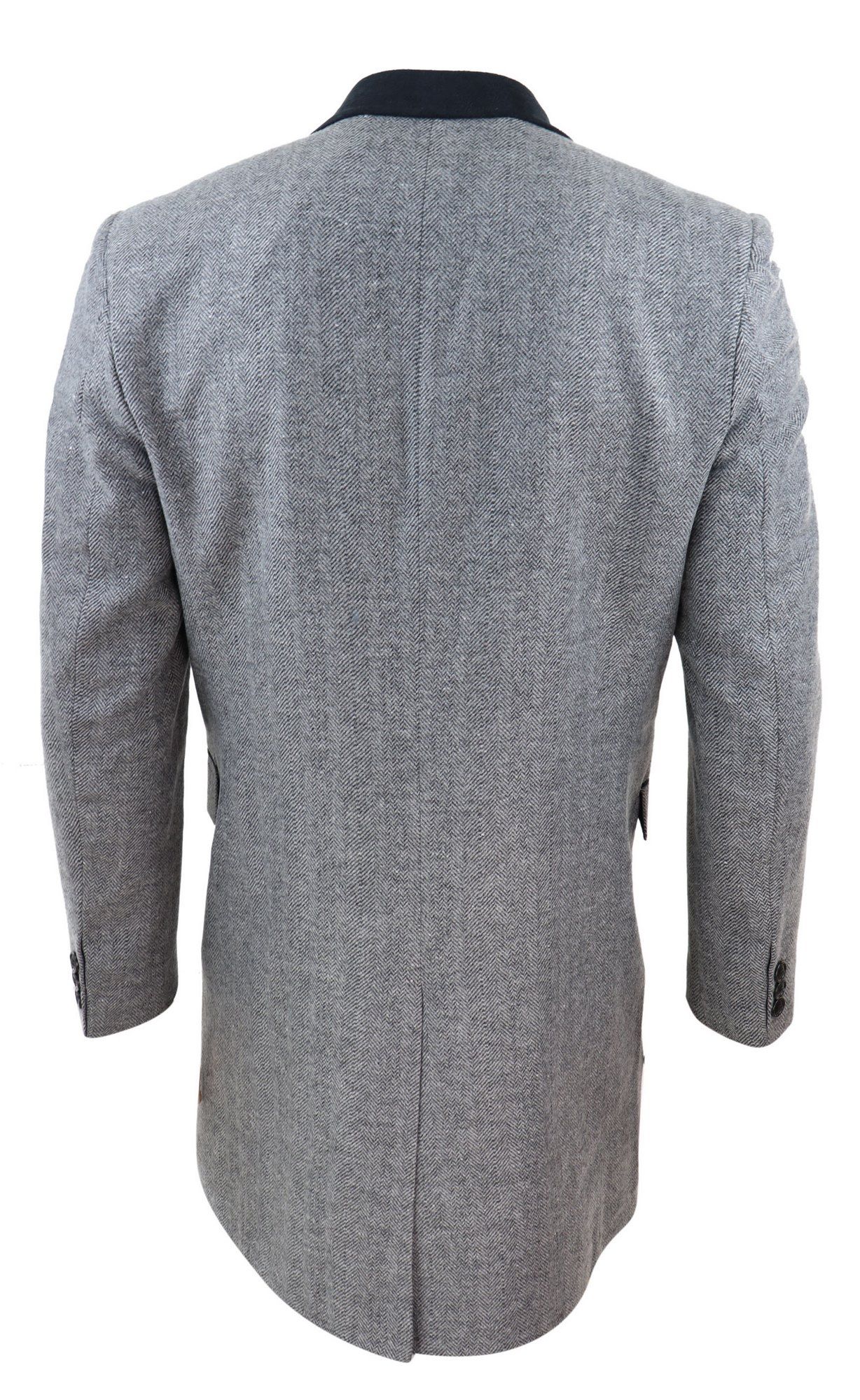 Herringbone Tweed 3/4 Long Overcoat-Grey: Buy Online - Happy Gentleman