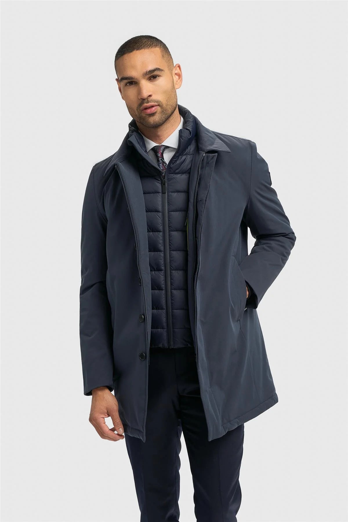 Heston - Men's Lightweight Casual Padded Navy Overcoat