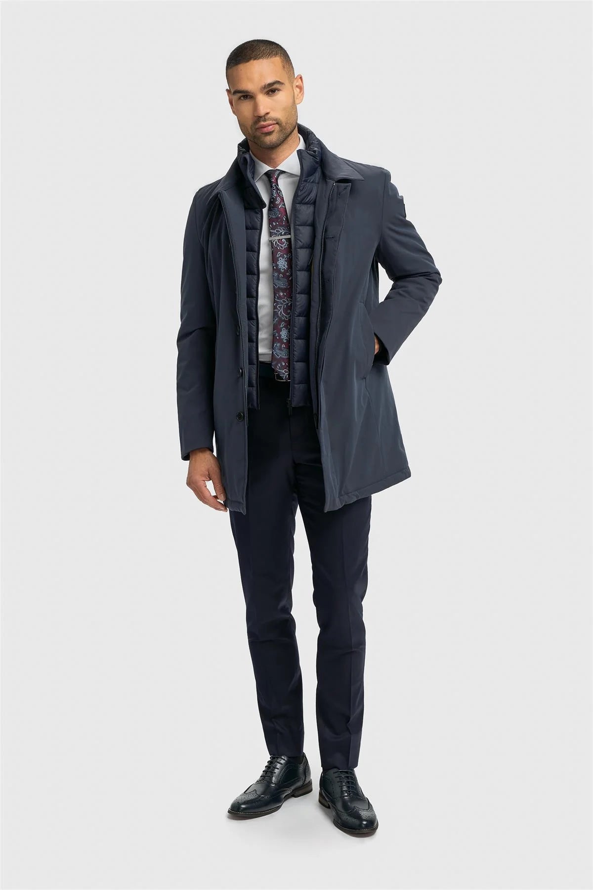 Heston - Men's Lightweight Casual Padded Navy Overcoat