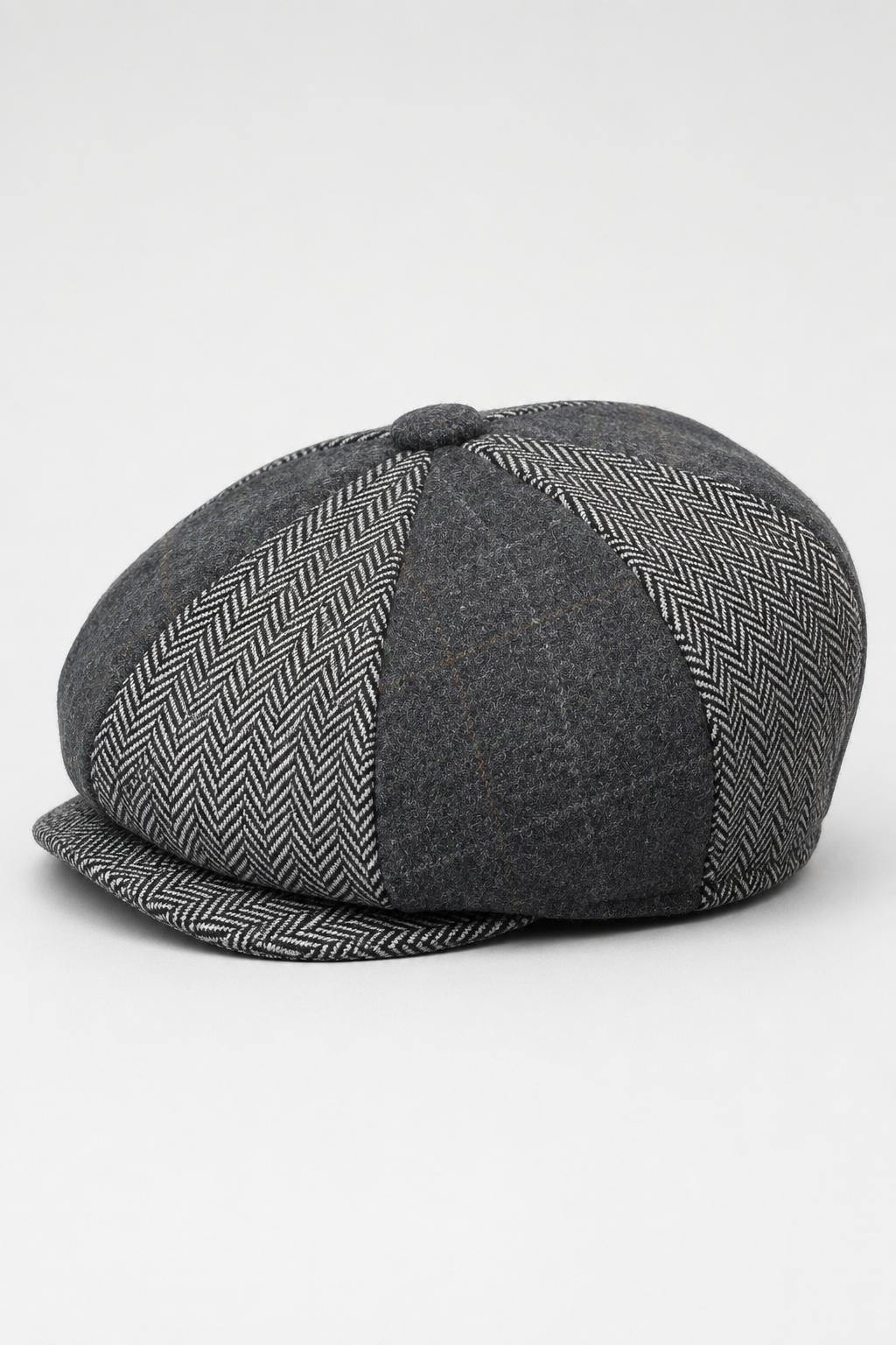 HT6325 - Mens Check Herringbone Tweed Mix Newsboy 8 Panel Hat