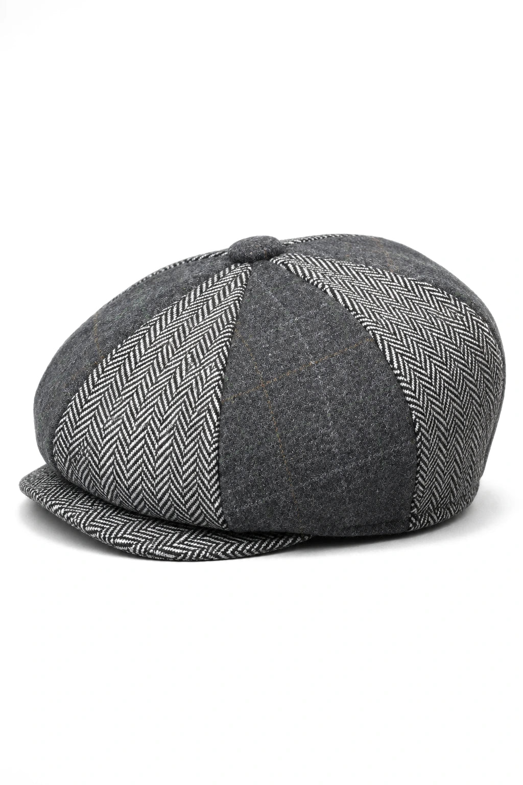 HT6325 - Mens Check Herringbone Tweed Mix Newsboy 8 Panel Hat