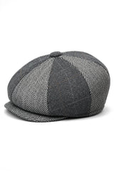 HT6325 - Mens Check Herringbone Tweed Mix Newsboy 8 Panel Hat