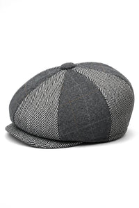 HT6325 - Mens Check Herringbone Tweed Mix Newsboy 8 Panel Hat