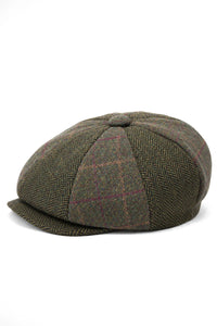 HT6325 - Mens Check Herringbone Tweed Mix Newsboy 8 Panel Hat