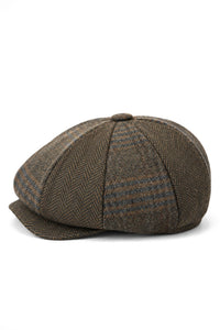 HT6325 - Mens Check Herringbone Tweed Mix Newsboy 8 Panel Hat