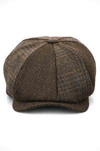HT6325 - Mens Check Herringbone Tweed Mix Newsboy 8 Panel Hat