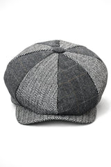 HT6325 - Mens Check Herringbone Tweed Mix Newsboy 8 Panel Hat
