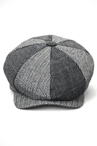 HT6325 - Mens Check Herringbone Tweed Mix Newsboy 8 Panel Hat