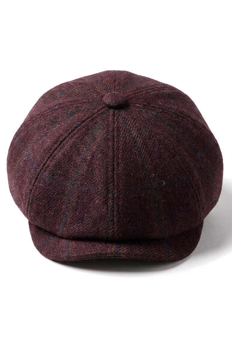 HT6363 - Mens Vintage Tweed Newsboy Newsboy Cap - Brown/Wine