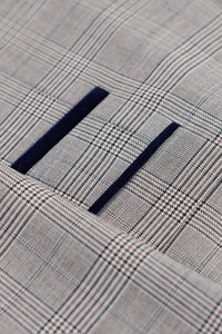 Hugo Men's Light Grey 3-Piece Suit with Navy Blue Check and Velvet Trims