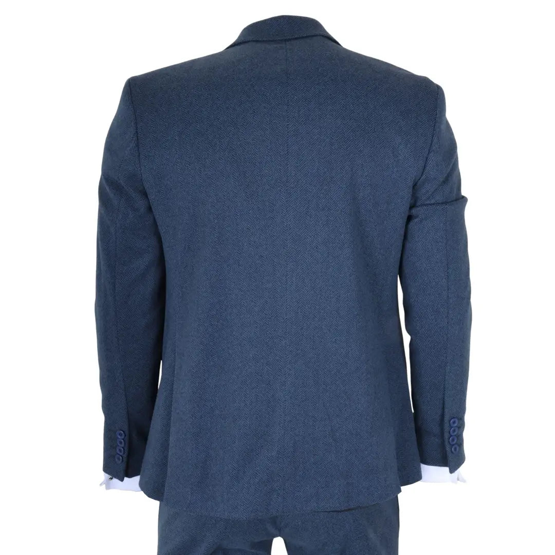 IM40 - Navy Blue 3 Piece Herringbone Tweed Suit for Men