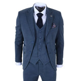 IM40 - Navy Blue 3 Piece Herringbone Tweed Suit for Men