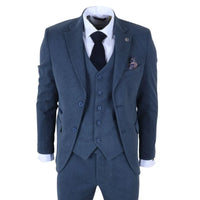 IM40 - Navy Blue 3 Piece Herringbone Tweed Suit for Men
