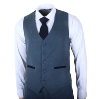 IM40 - Navy Blue 3 Piece Herringbone Tweed Suit for Men