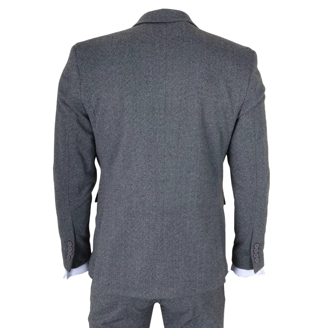 IM41 - Grey 3 Piece Herringbone Tweed Suit for Men