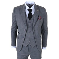 IM41 - Grey 3 Piece Herringbone Tweed Suit for Men
