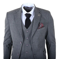 IM41 - Grey 3 Piece Herringbone Tweed Suit for Men