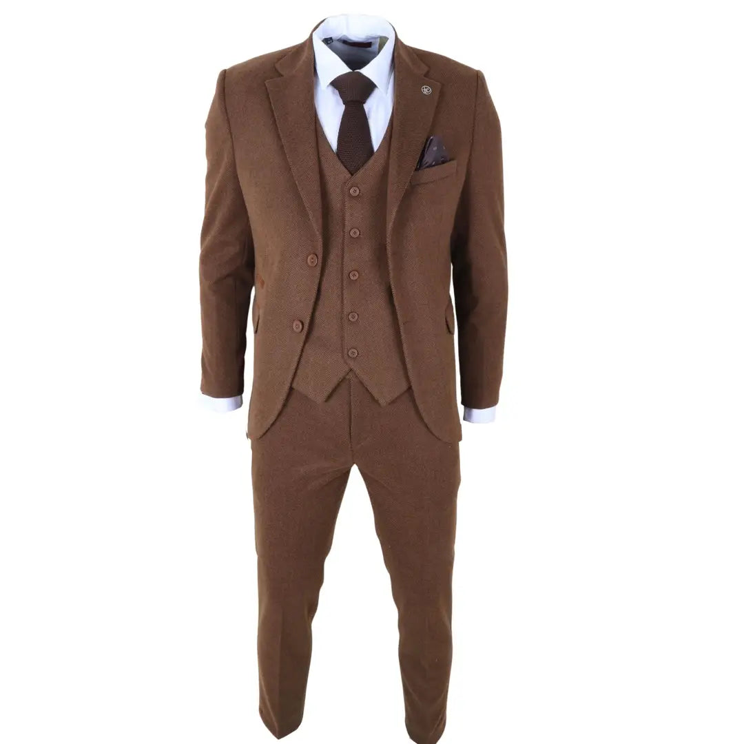 IM42 - Brown 3 Piece Herringbone Tweed Suit for Men
