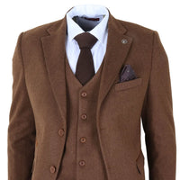 IM42 - Brown 3 Piece Herringbone Tweed Suit for Men