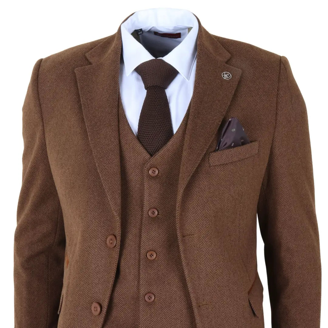 IM42 - Brown 3 Piece Herringbone Tweed Suit for Men