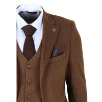 IM42 - Brown 3 Piece Herringbone Tweed Suit for Men
