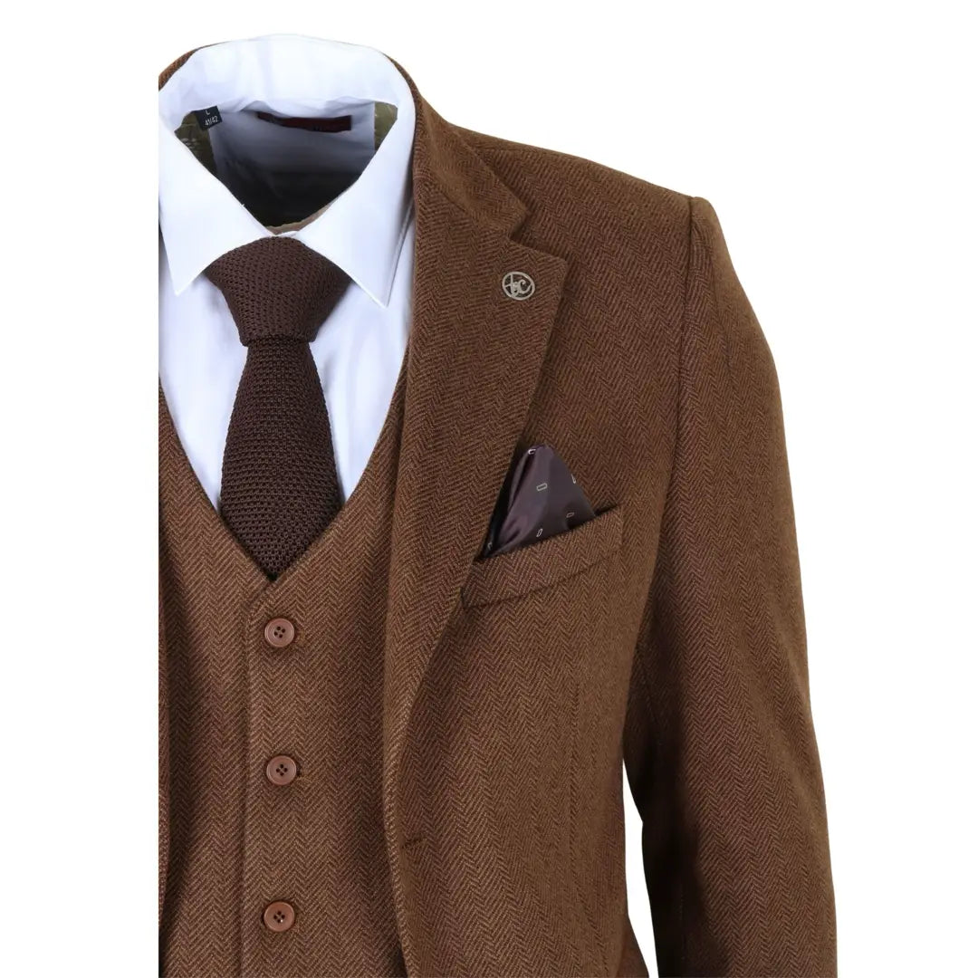 IM42 - Brown 3 Piece Herringbone Tweed Suit for Men