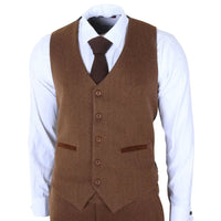 IM42 - Brown 3 Piece Herringbone Tweed Suit for Men