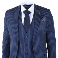 IM43 - Men's Pinstripe 3 Piece Navy Blue Shelby Style Suit