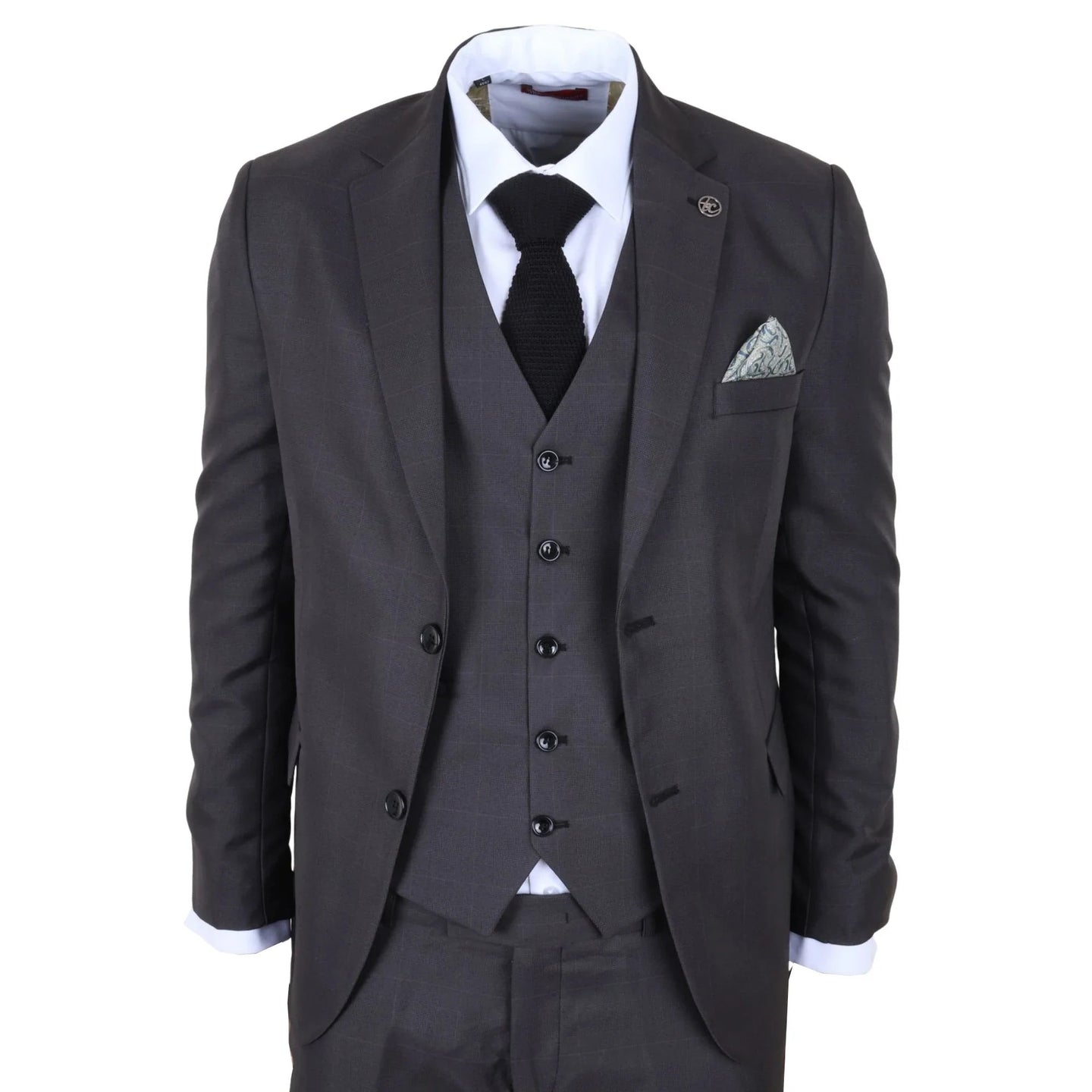 IM51 - Men's Charcoal Check 3 Piece Tailored Fit Suit