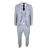 IM53 - Men's Grey Check 3 Piece Tailored Fit Suit