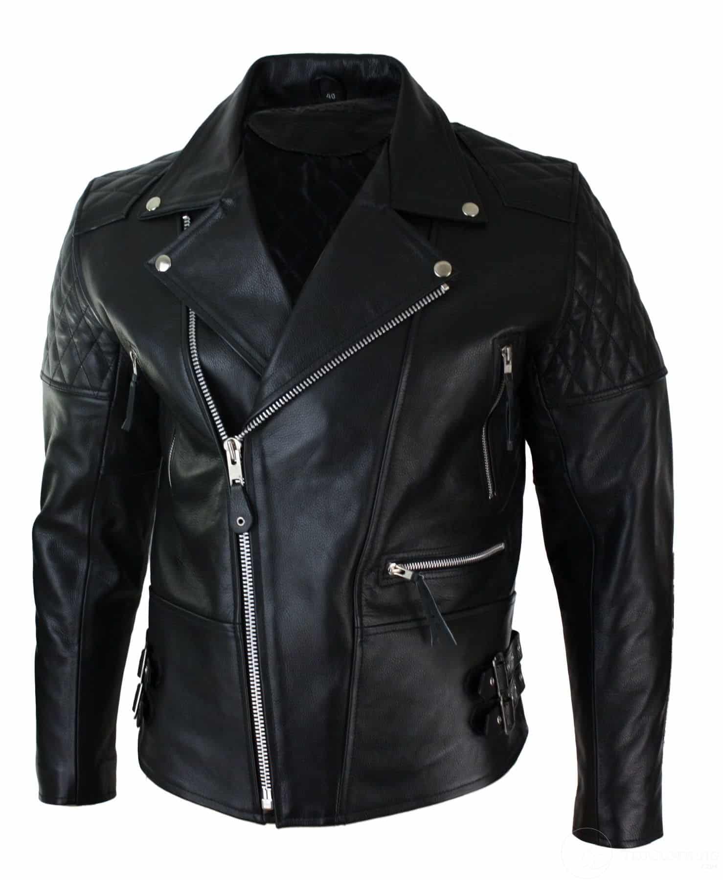 Real Leather Cross Zip Cow Hide Padded Mens Biker Jacket White