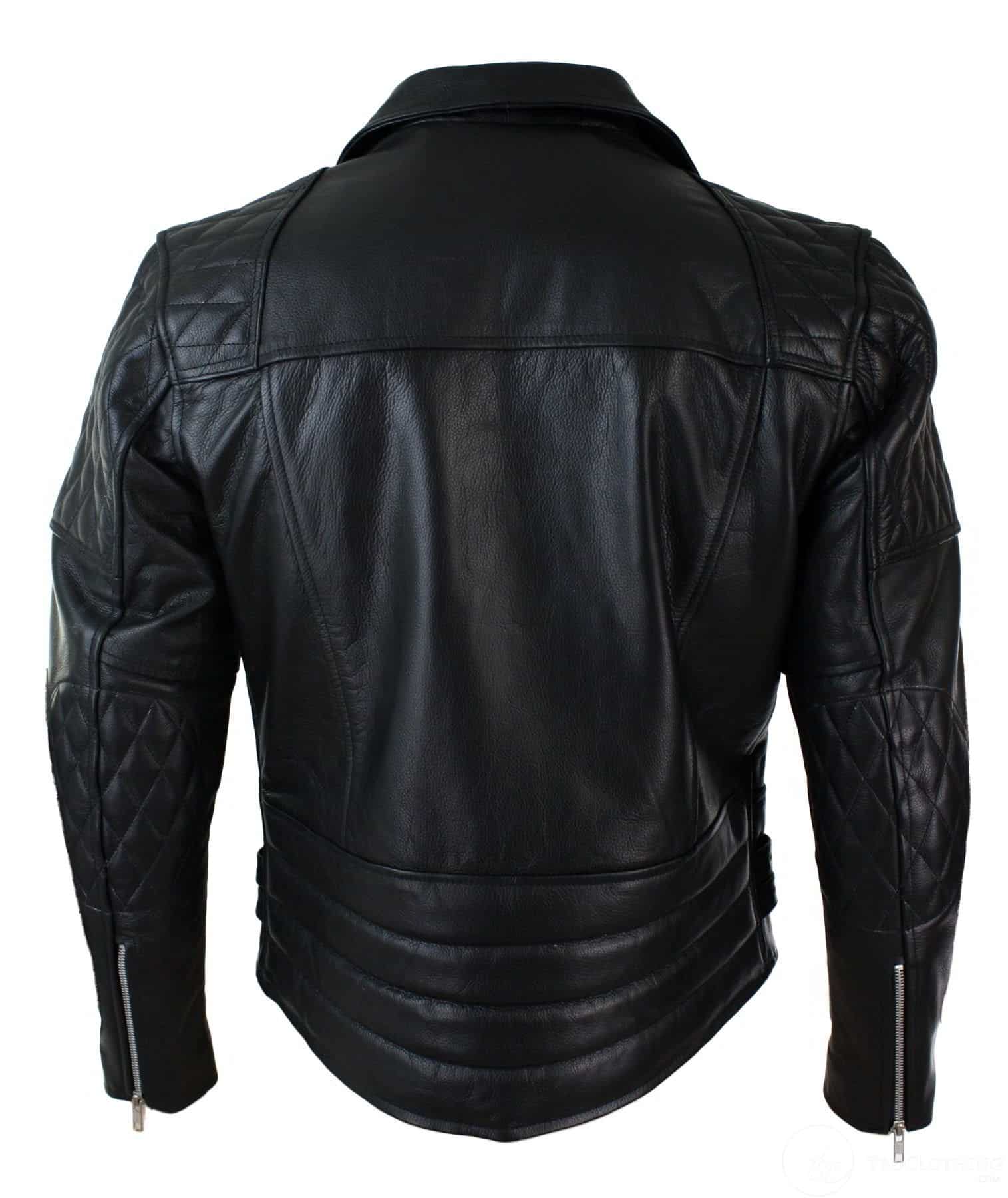 Real Leather Cross Zip Cow Hide Padded Mens Biker Jacket White