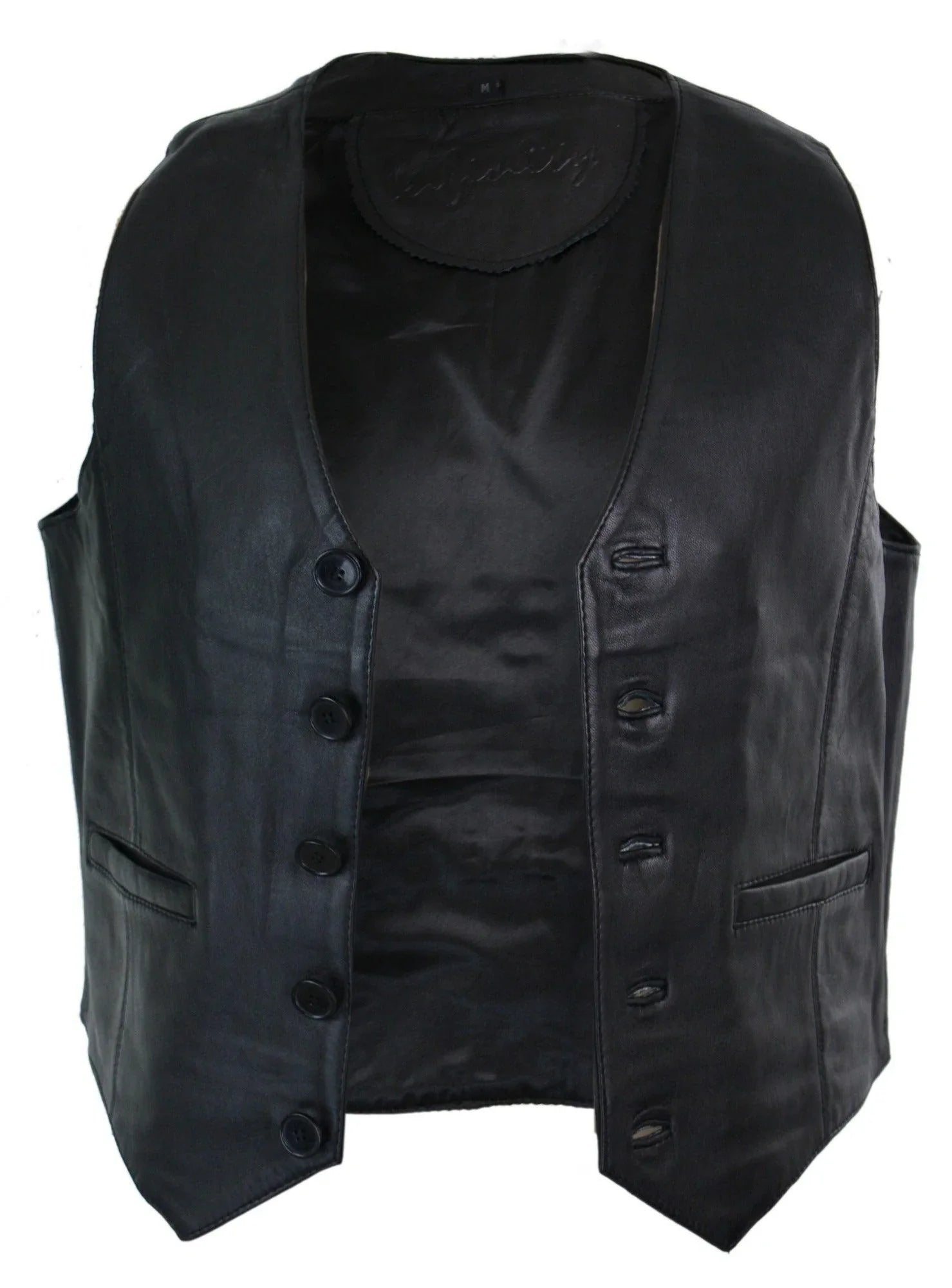 Infinity 153 Napa - Mens Real Leather Gilet Waistcoat Classic Vintage Retro Black Infinity 153 Napa - Mens Real Leather Gilet Waistcoat Classic Vintage Retro Black