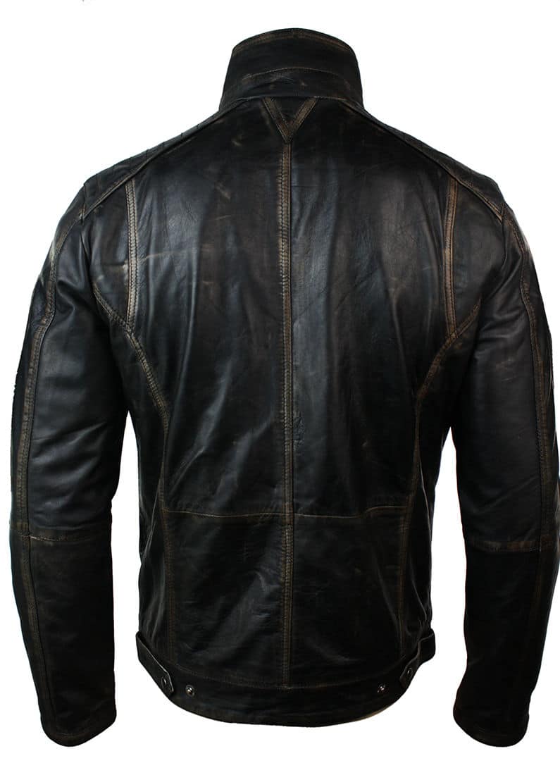 Vintage ZIP LEATHER WASHED VINTAGE ジャケット・アウター Washed Mens | Grey - Jacket Bomber Harrington Leather ジャケット・アウター