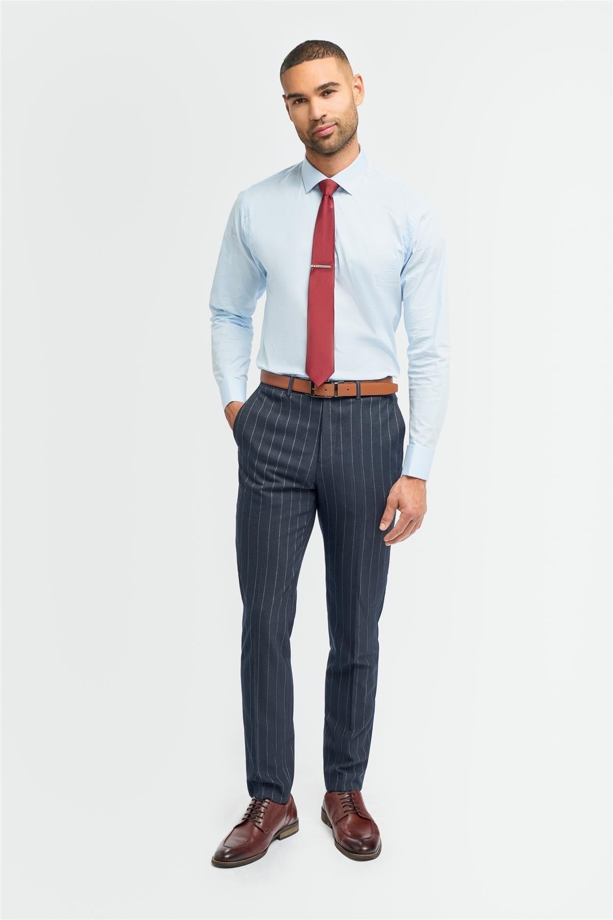 Invincible - Men's Navy Blue Pinstripe Trousers