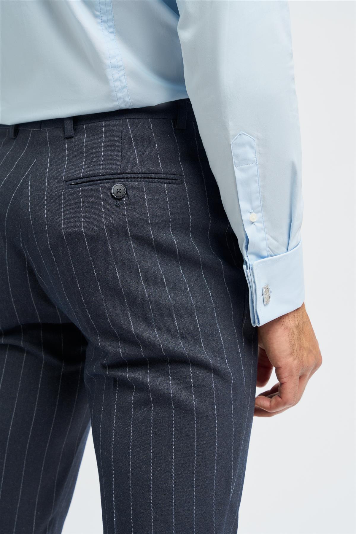 Invincible - Men's Navy Blue Pinstripe Trousers