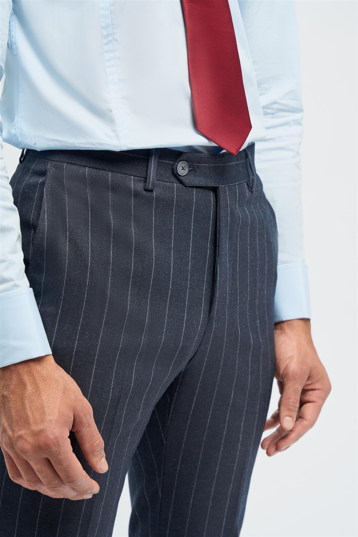 Invincible - Men's Navy Blue Pinstripe Trousers