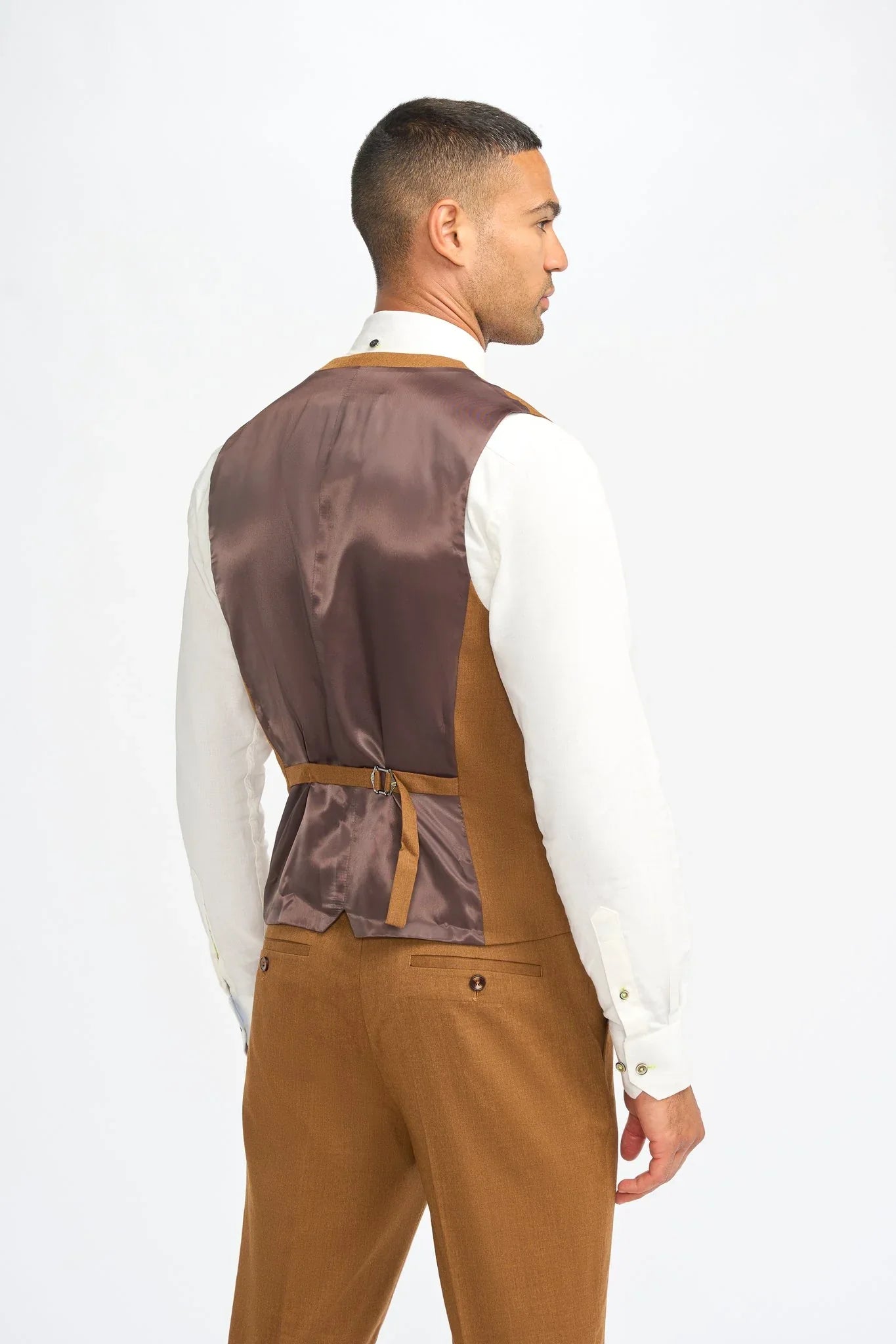 James - Men's Camel Brown 3 Piece Wool Tailored Fit Suit