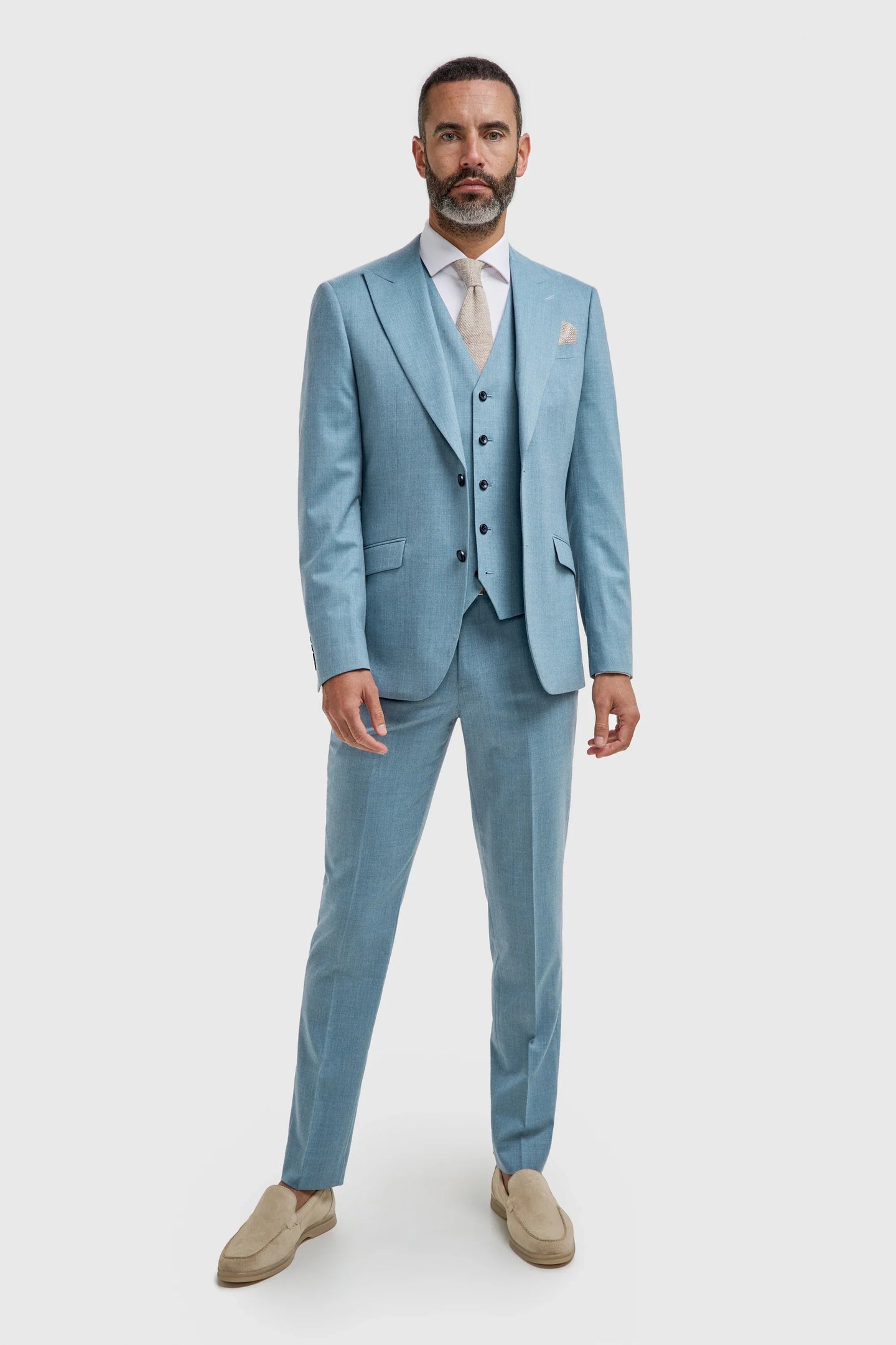 James - Men's Light Blue 3 Piece Textured Suit