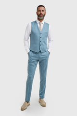 James - Men's Light Blue 3 Piece Textured Suit