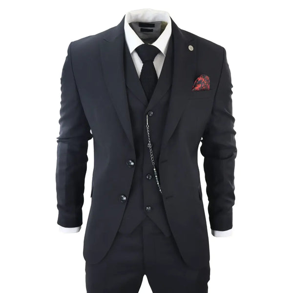 James Men's Classic Black 3-Piece Suit with Red Pocket Square: Buy