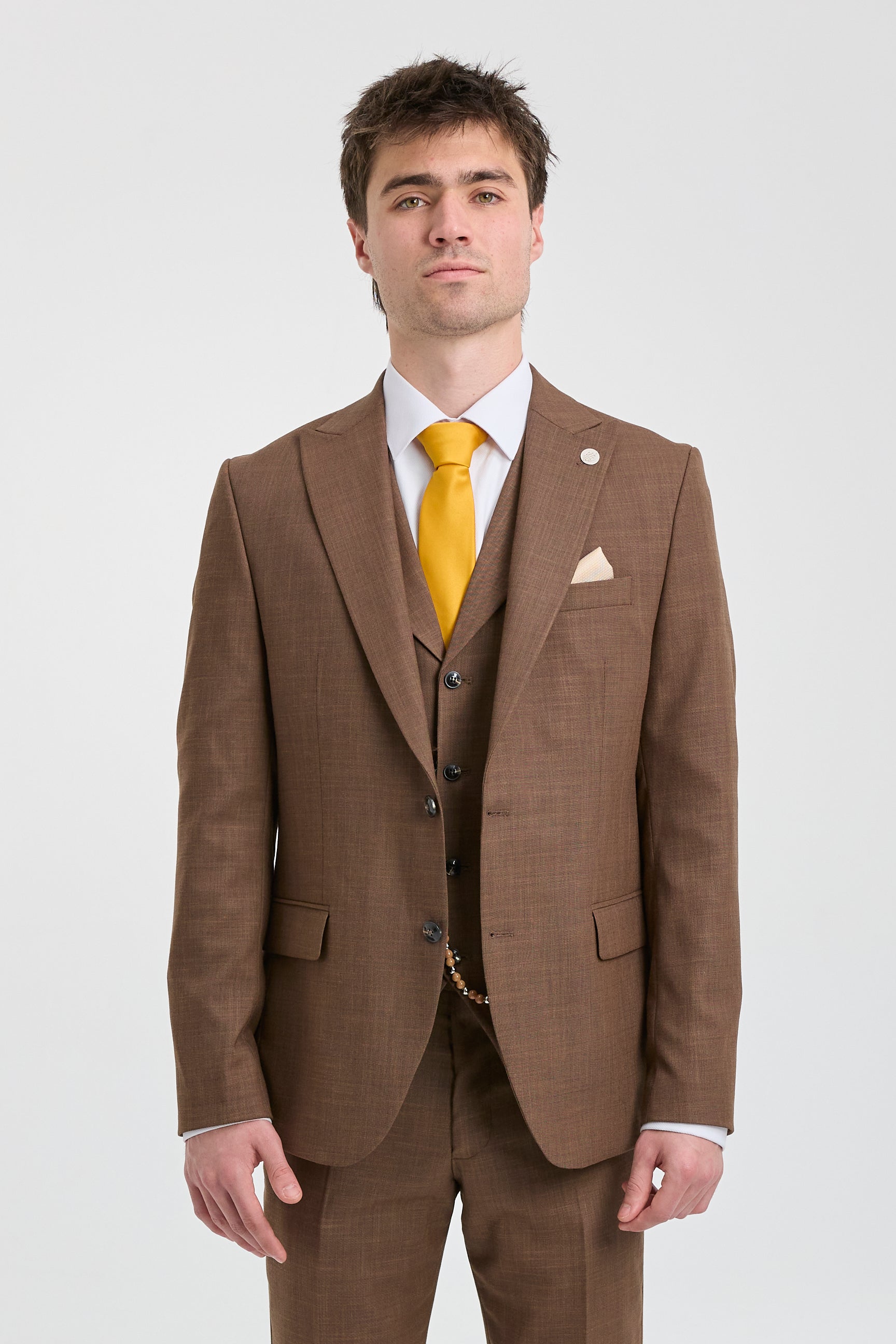 James Men's 3-Piece Plain Brown Suit with Classic Fit: Buy Online