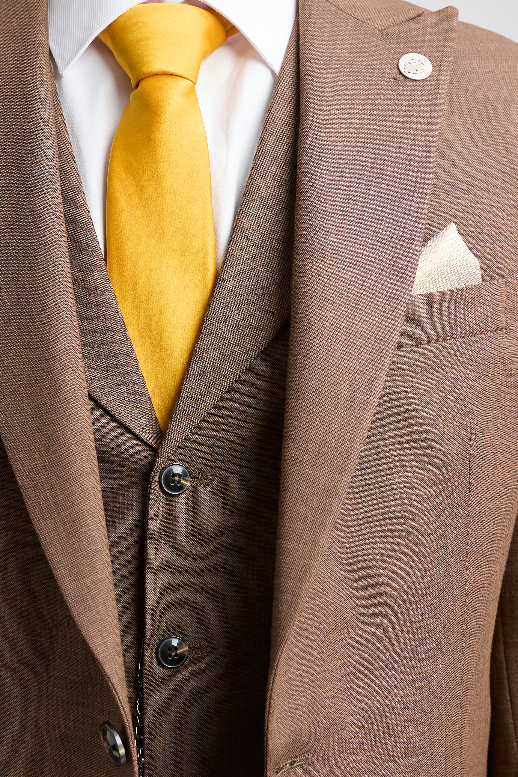 James Men's 3-Piece Plain Brown Suit with Classic Fit