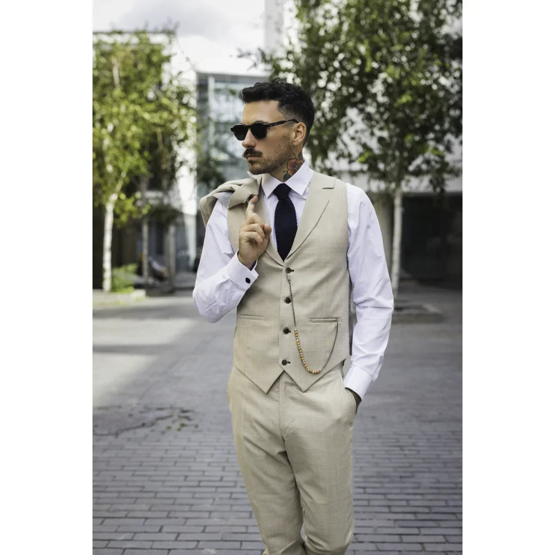 cream dress shirt with suit Cream Linen Suit with Light Gray T-Shirt