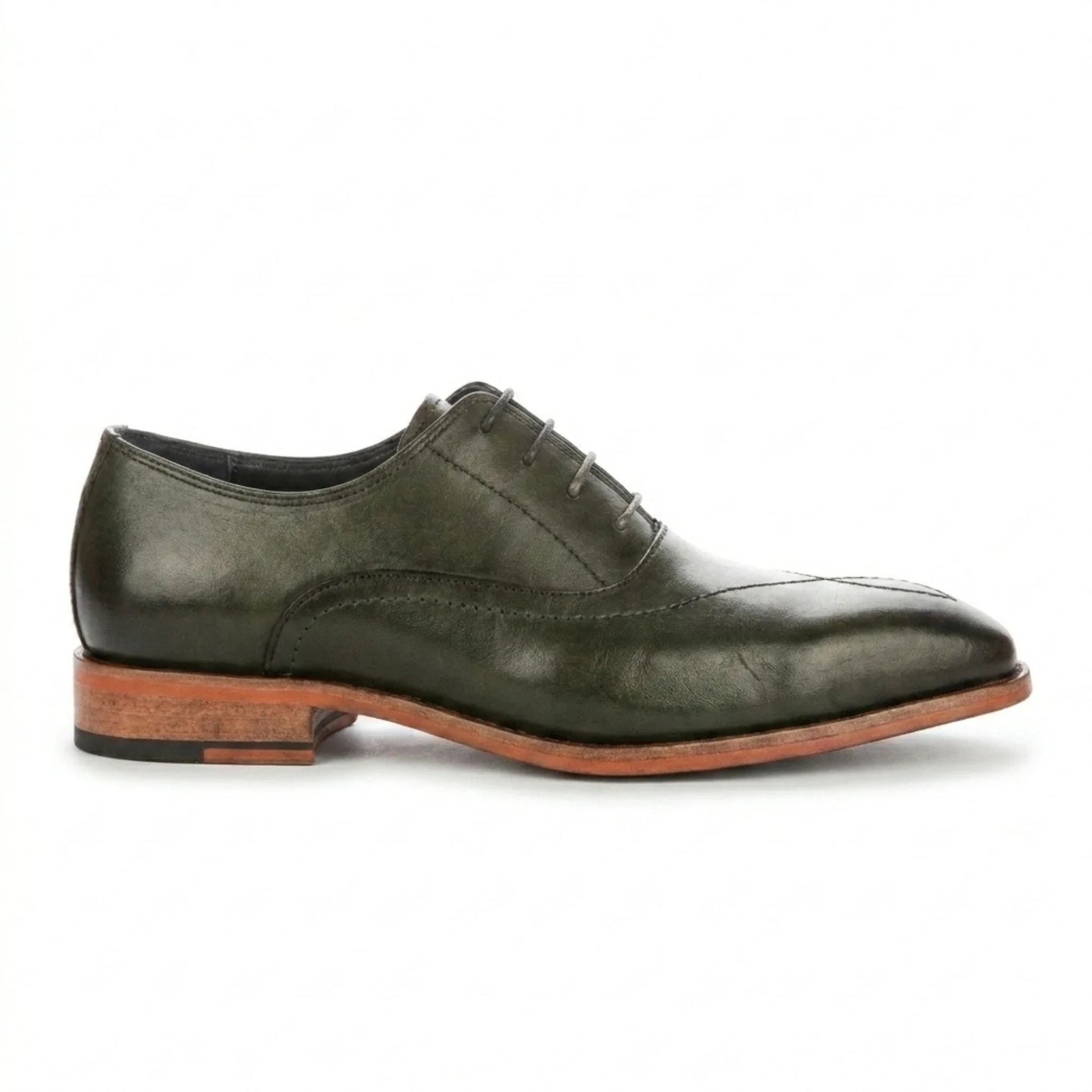 Jett - Men's Dark Green Cross-Stitch Toe Cap Oxford Shoes